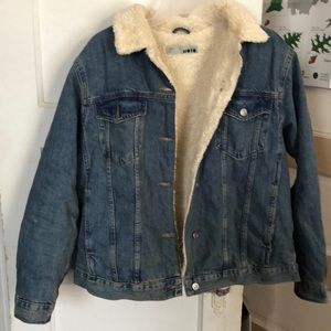 Vintage Jean Jacket With Sheep Fur Faux 